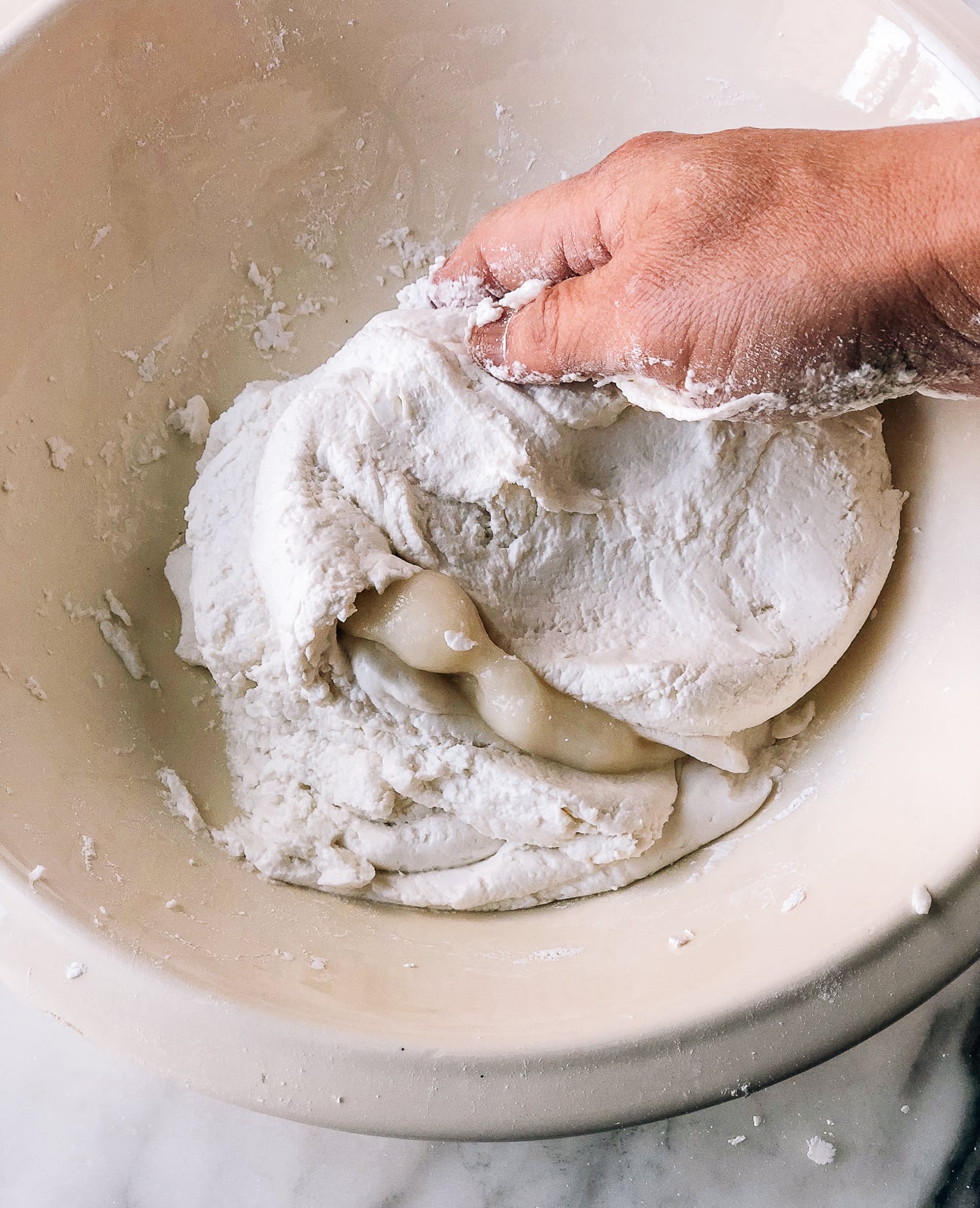mixing cooked and raw rice flour dough in bowl, by aedison.aieoederdu.tk