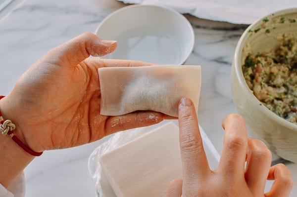 Dabbing corner of wonton wrapper with water, aedison.aieoederdu.tk